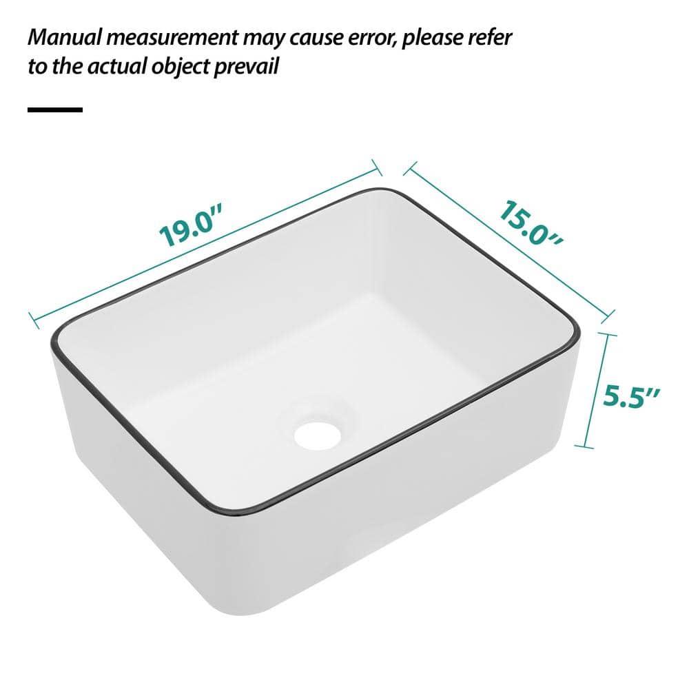 19 x 15 White Ceramic Rectangular Vessel Bathroom Sink