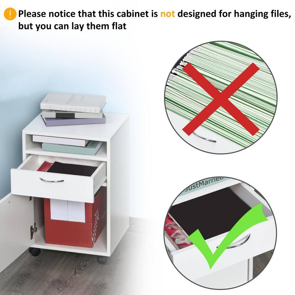 Mobile Storage Cabinet Organizer with Drawer and Cabinet, Printer Stand with Castors in White