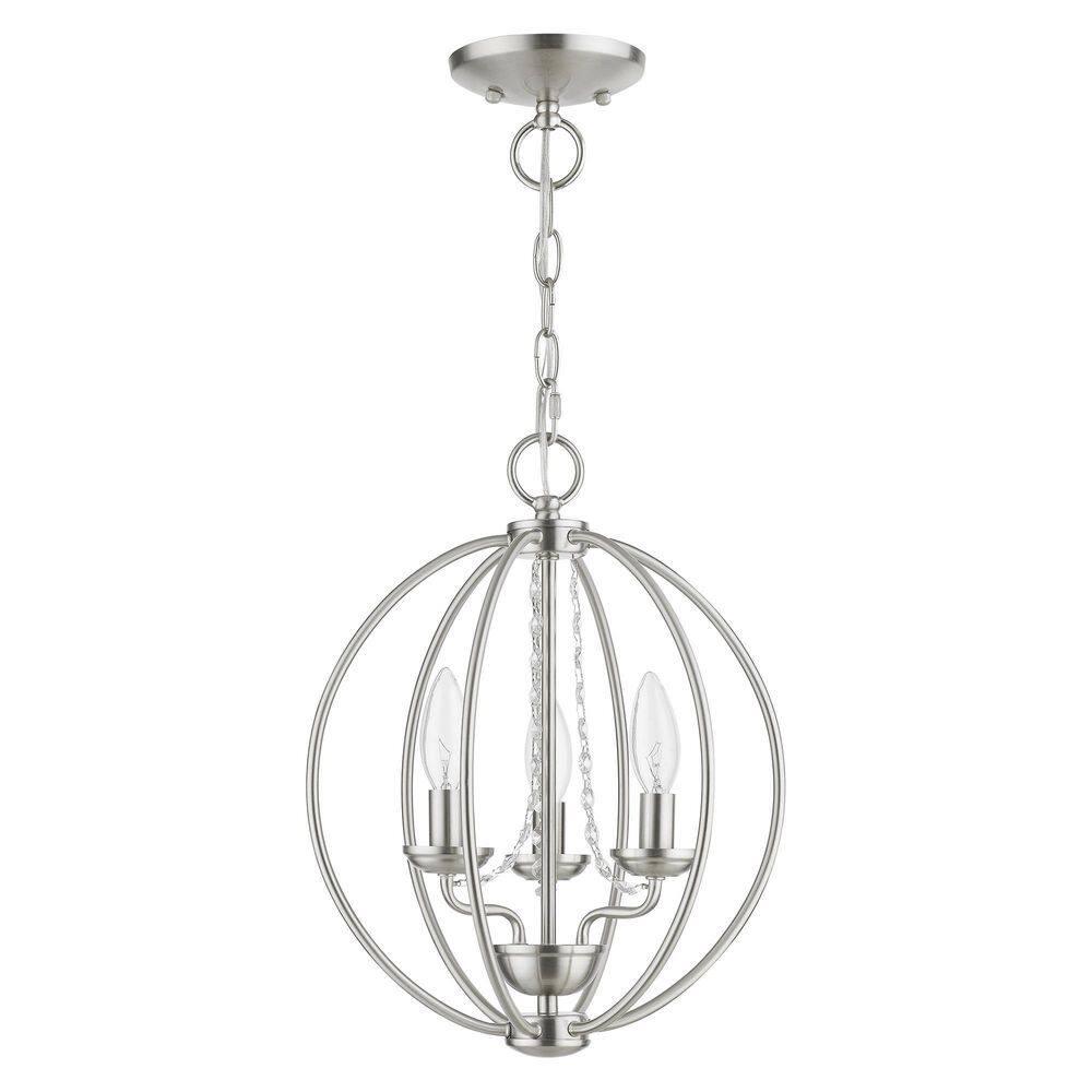 Delridge 12 in.  3-Light Brushed Nickel Globe Convertible Chandelier/Semi Flush with Clear Crystals
