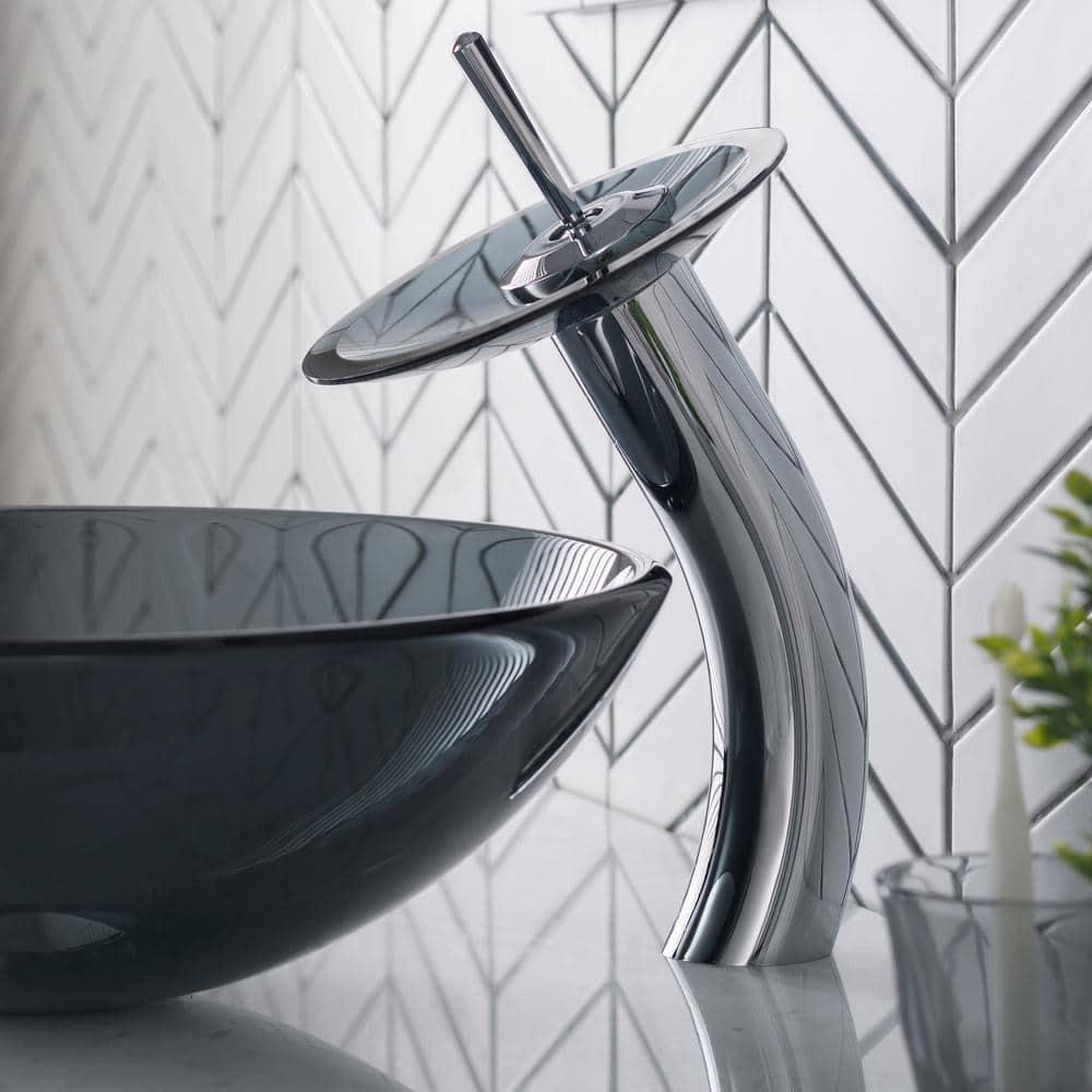Waterfall Single Hole Single Handle Bathroom Faucet with Drain Assembly