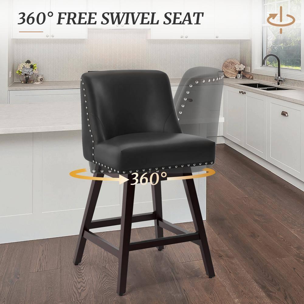 Dycanpo 26''H Swivel Counter Stools Set of 2 with Back Faux Leather for Home Kitchen Island, Black