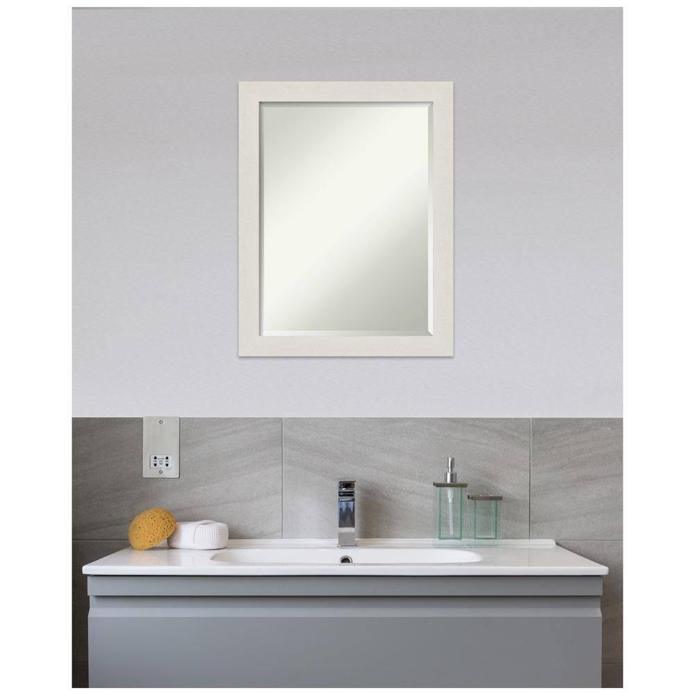 21" x 27" Rustic Plank White Framed Bathroom Vanity Wall Mirror - Amanti Art: Rectangle, Polystyrene Frame, Wall Mount