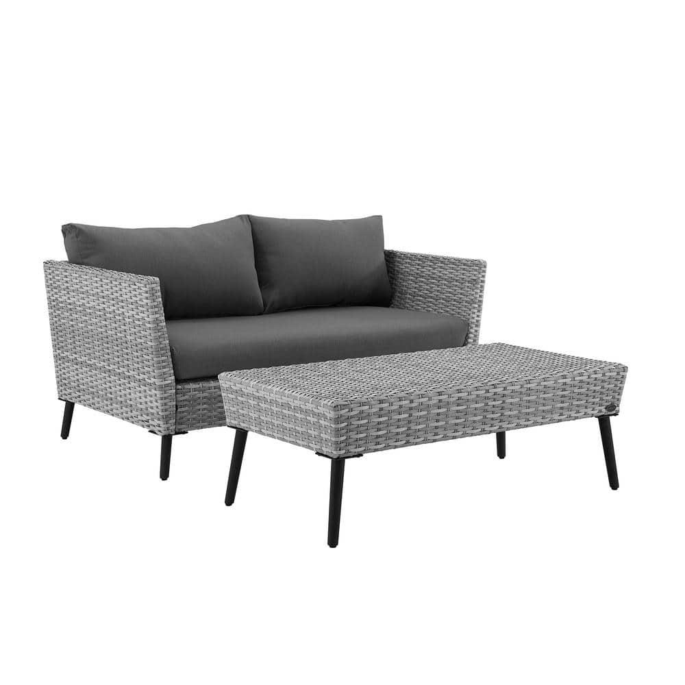 2pc Richland Outdoor Patio Loveseat and Coffee Table Set - Gray - Crosley