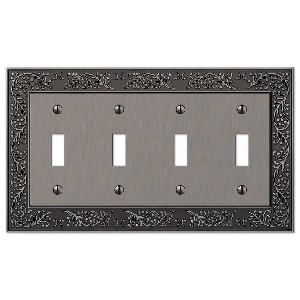 English Garden 4 Gang Toggle Metal Wall Plate - Antique Nickel