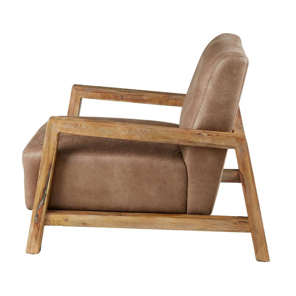 Easton Accent Chair Taupe/Natural: Solid Wood Arms, Reclaimed Finish, Polyurethane Leather