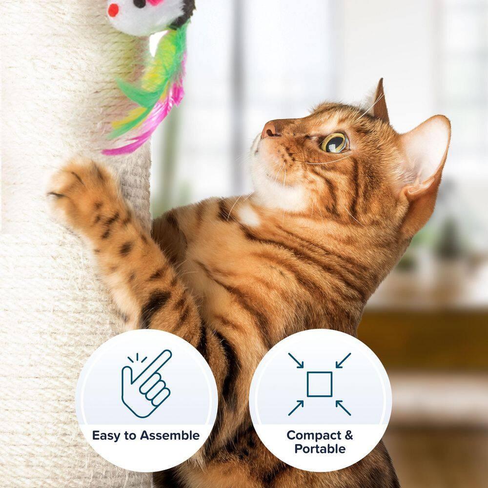 Cat Scratching Post - Tall Scratcher for Cats and Kittens with Sisal Rope and Carpet Hanging Mouse Toy for Interactive Play by PETMAKER (24.5 Inch)