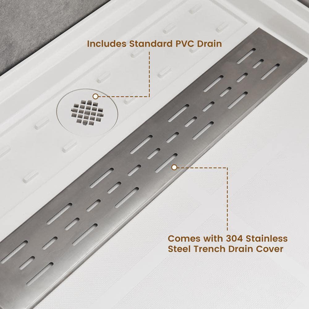 CASAINC 60"W 30/32"D Single Threshold SMC Shower Base Anti-Slip Shower Pan with Drain Assembly & Drain Cover CABR2501WH6030L