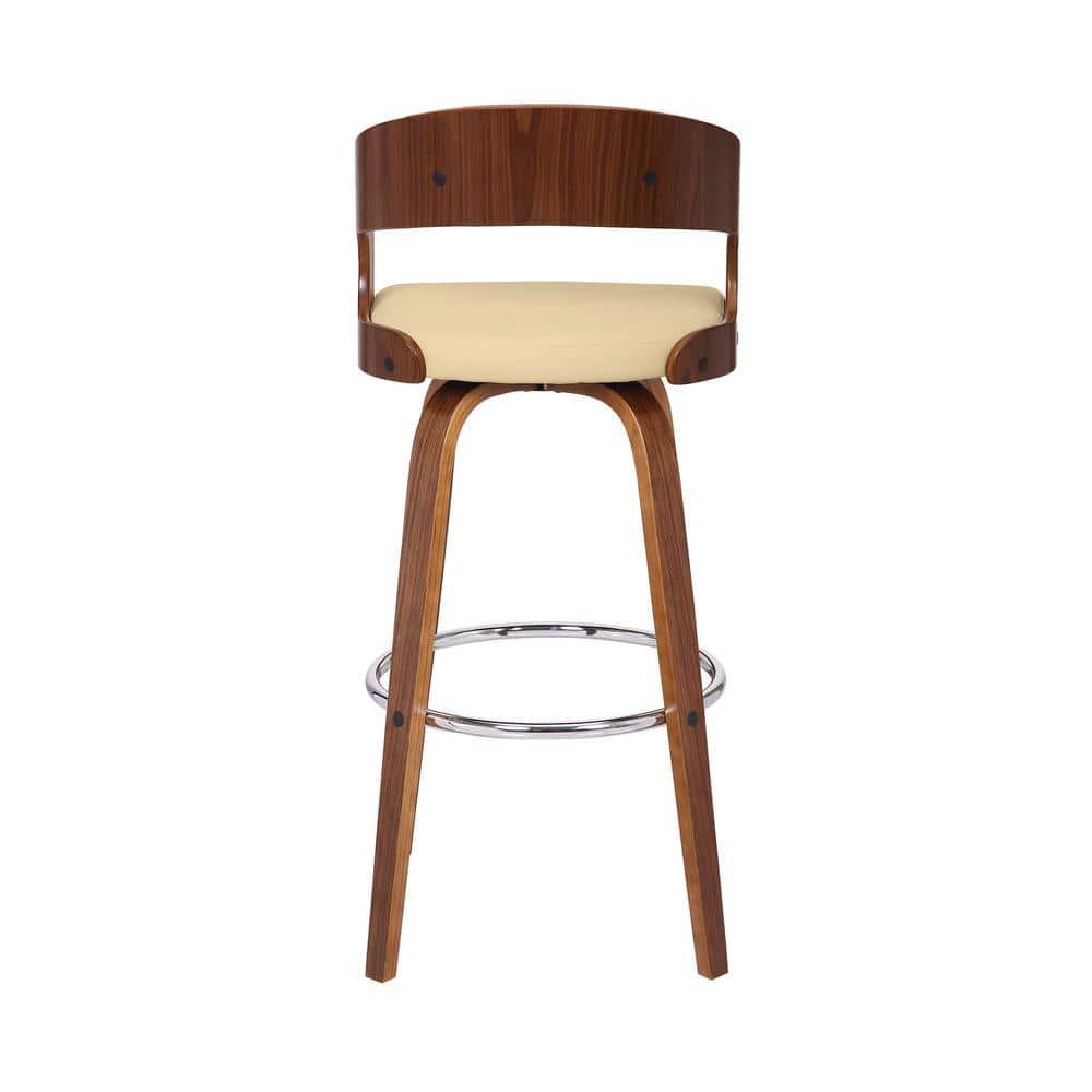 30" Shelly Contemporary Swivel Barstool Walnut/Cream - Armen Living: Eames Inspired, Chrome Footrest