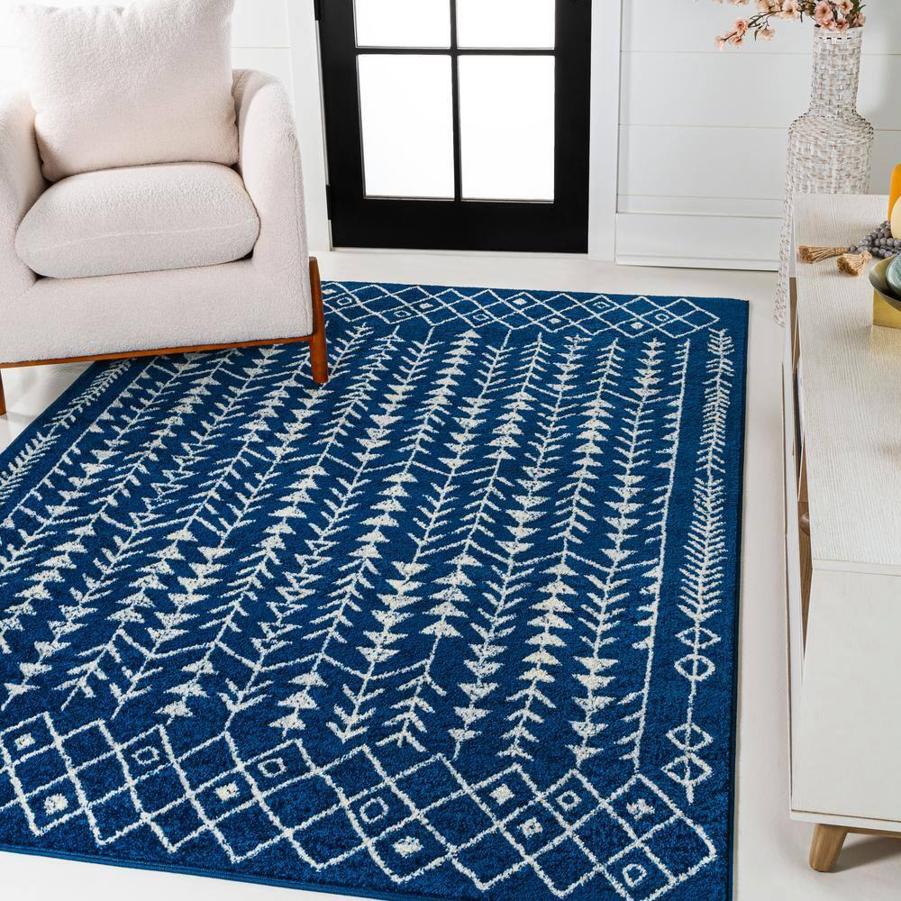 JONATHAN Y Ziri Moroccan Geometric Navy/Cream 3 ft. x 5 ft. Area Rug