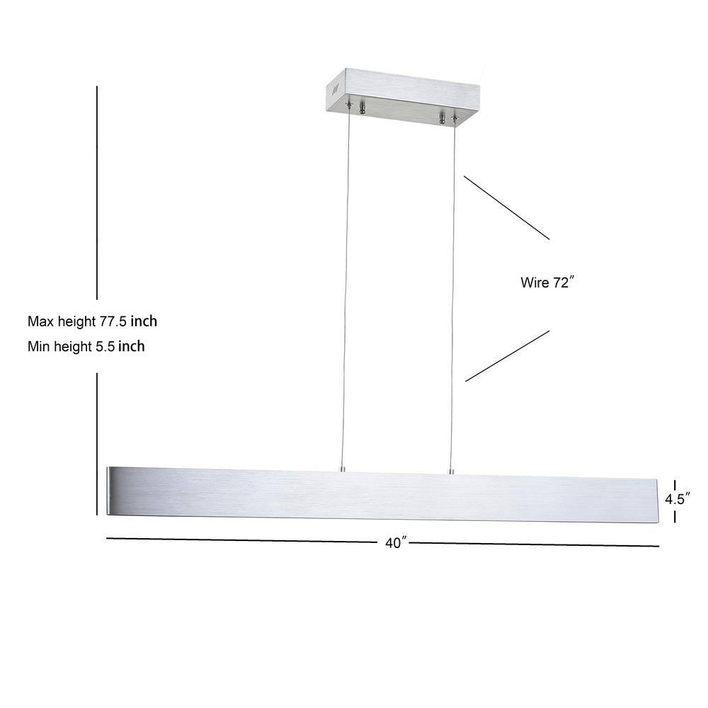 Draper 40" Dimmable Adjustable Integrated LED Metal Linear Pendant, Brushed Aluminum