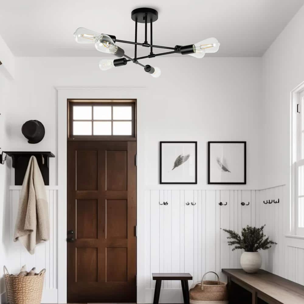 LOHASLED 6-Light Black Modern Sputnik Semi Flush Mount, Industrial Metal Fixtures for Bedroom Dining Room Living Room Hallway Office,Bulb NOT Included