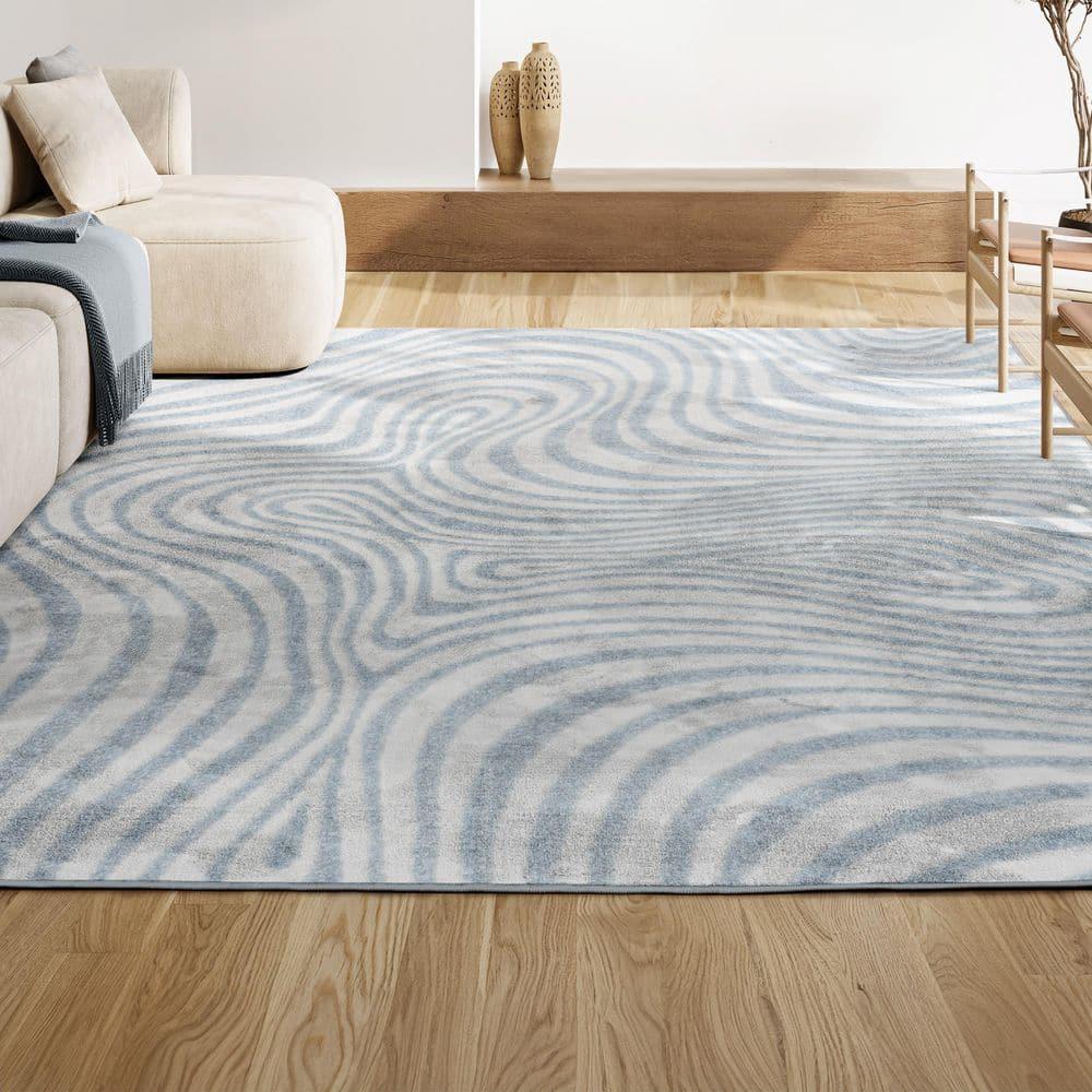 JONATHAN Y Maribo High-Low Abstract Groovy Striped Light Blue/Ivory 4 ft. x 6 ft. Indoor/Outdoor Area Rug