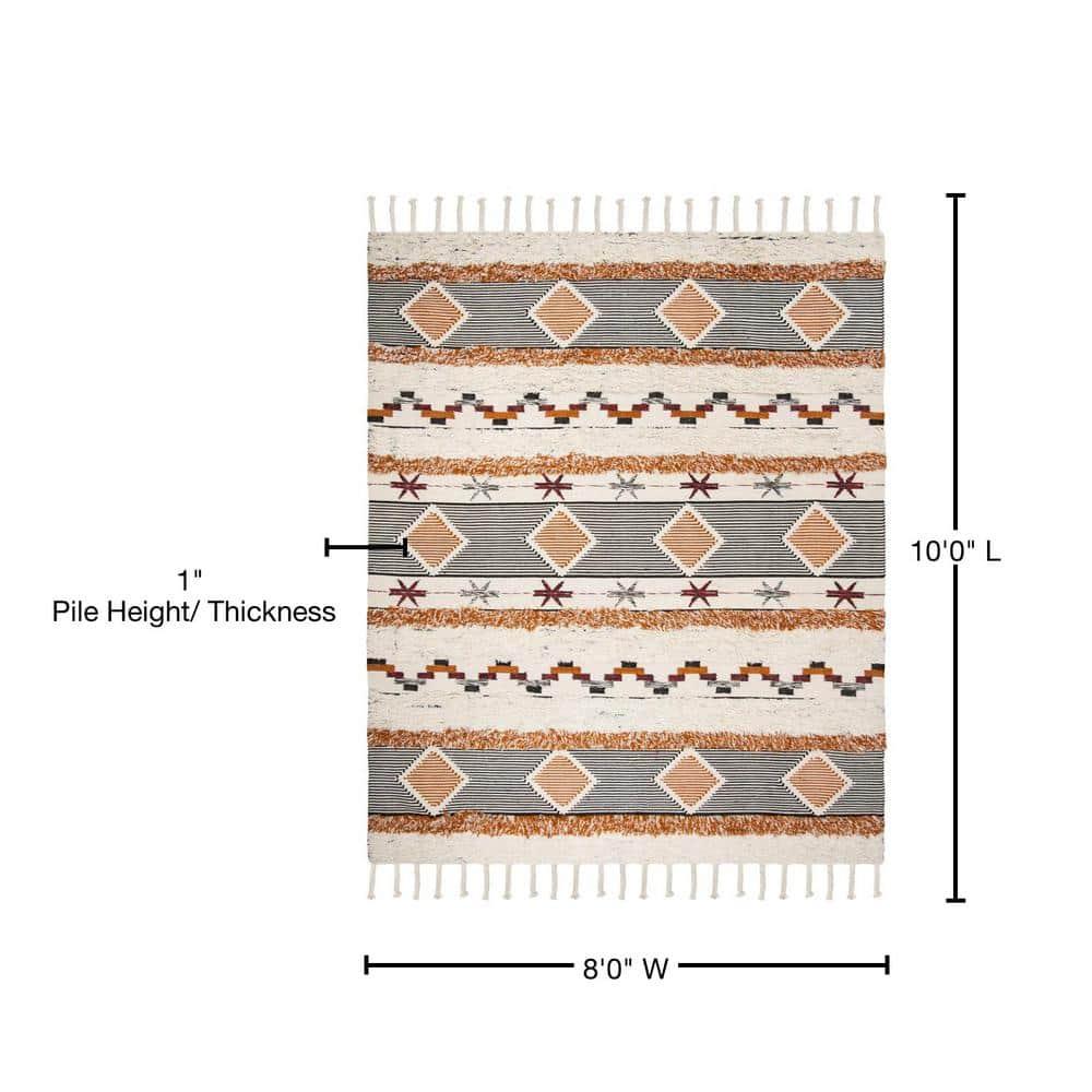 Kenya KNY904 Hand Knotted Area Rug - Ivory/Black-Orange - 8'x10' - Safavieh