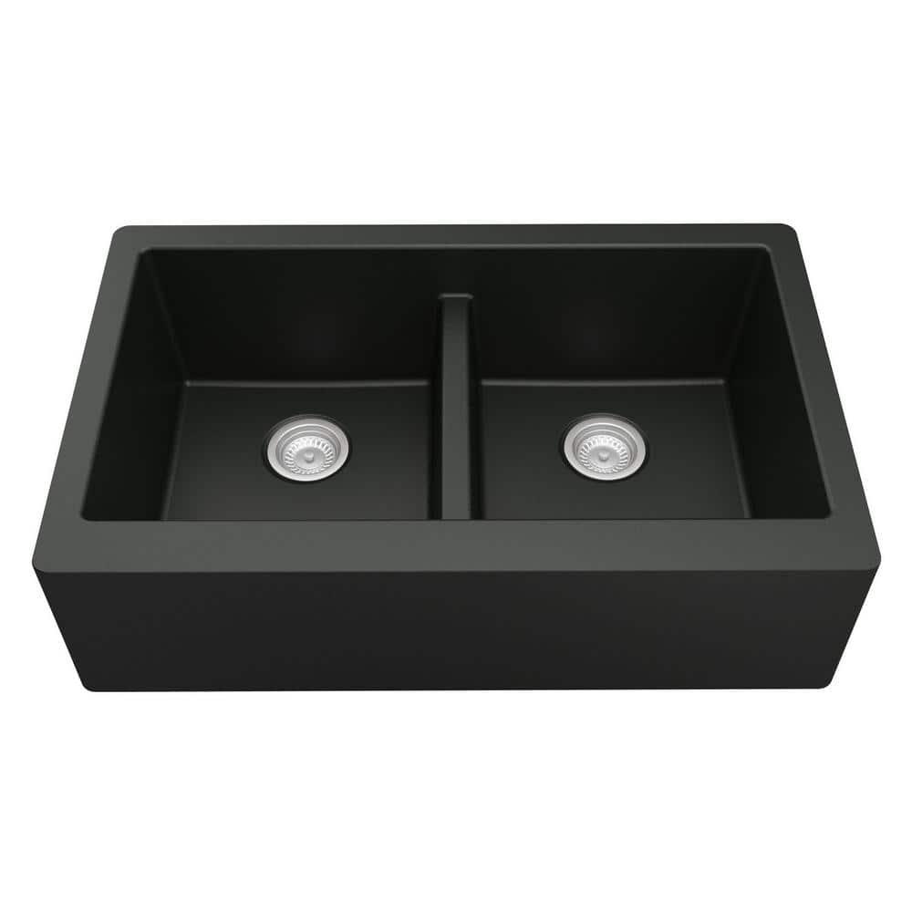 Karran Karran Quartz 34'' X 21-1/4'' 50/50 Double Bowl Farmhouse/Apron Front Kitchen Sink Kit QA-750-BR-PK1