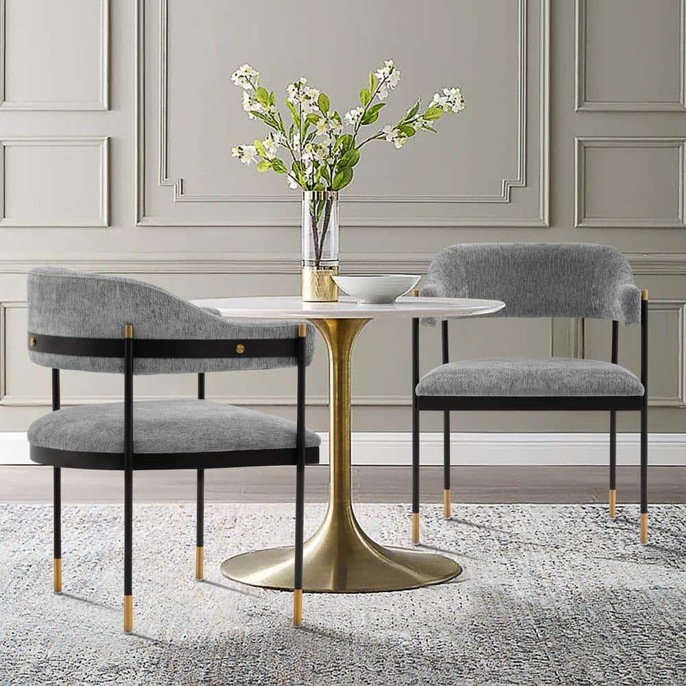 Set of 2 Lia Modern Boucle Dining Armchairs with Brushed Gold Accents - Manhattan Comfort
