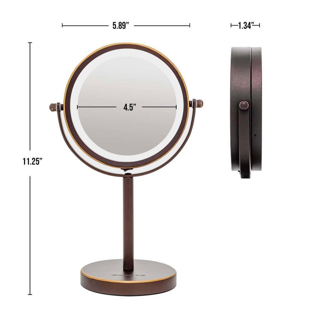 Ovente OVENTE 6" Lighted Makeup Mirror with 1X/7X Magnification, Cordless Tabletop Mount Vanity Round Mirror with 360° Swivel Design and Double Sided Cool Tone LED Ring Light, Antique Bronze MLT60ABZ1X7X