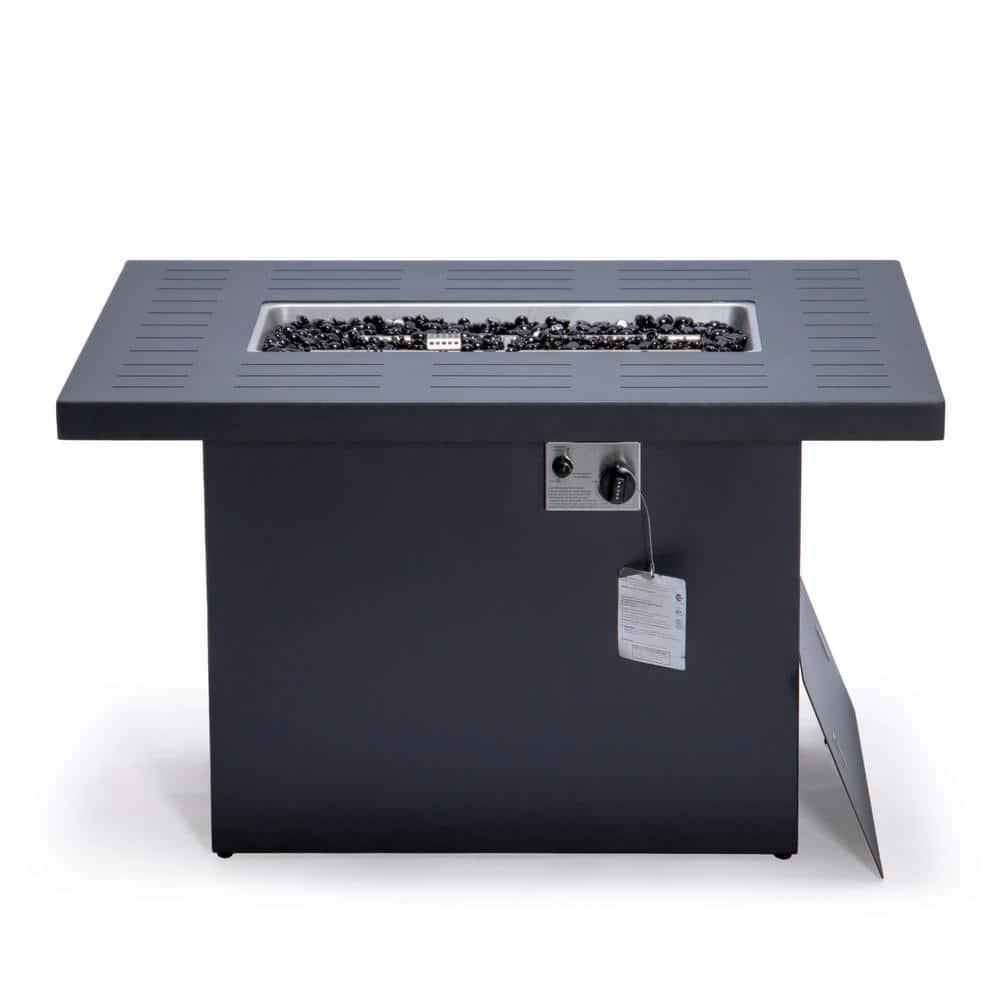 LeisureMod Chelsea Patio Modern Aluminum Propane Fire Pit Table in Black