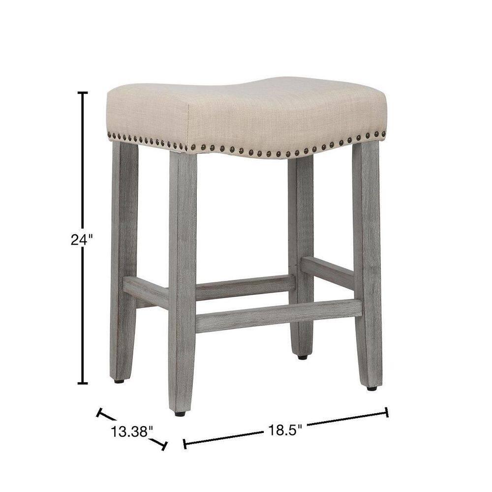 Polytrends Jameson Upholstered Polyester Gray 24 Inch Counter Stool (Set Of 2) Antique Gray/Beige Metal Foam Upholstered Foam Cabin & Lodge