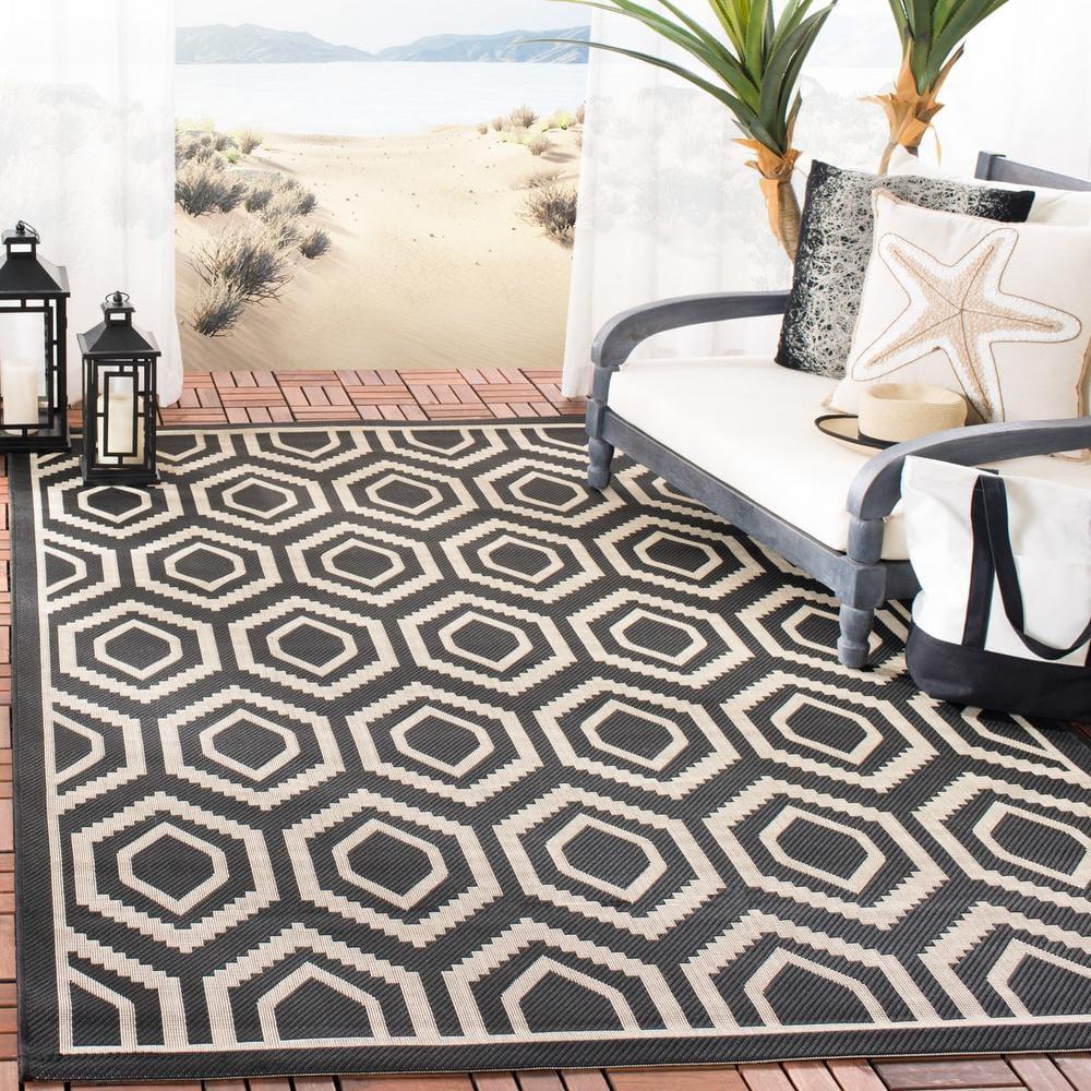 Courtyard CY6902 Power Loomed Indoor and Outdoor Area Rug - Black/Beige - 5'3"x7'7" - Safavieh