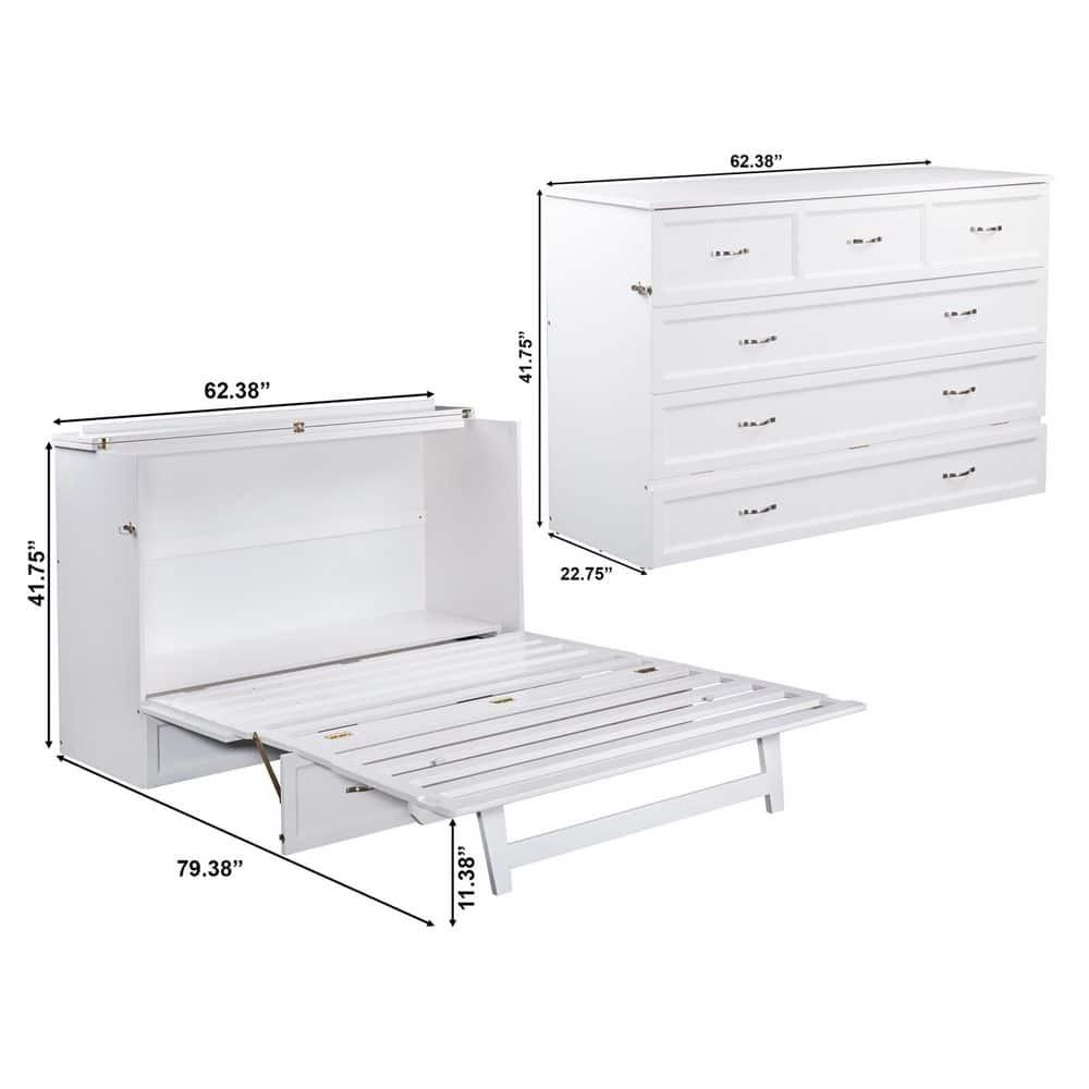 Queen Deerfield Murphy Bed Chest with Charging Station White - AFI: Space-Saving, Fold-Out Mattress, Elegant Design