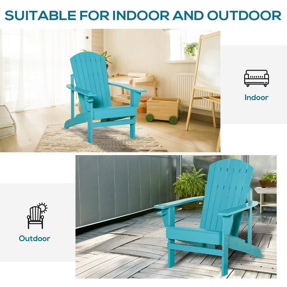 Outsunny Oversized Adirondack Chair, Outdoor Fire Pit and Porch Seating, Classic Log Lounge w/ Built-in Cupholder for Patio, Garden, Lawn, Sky Blue