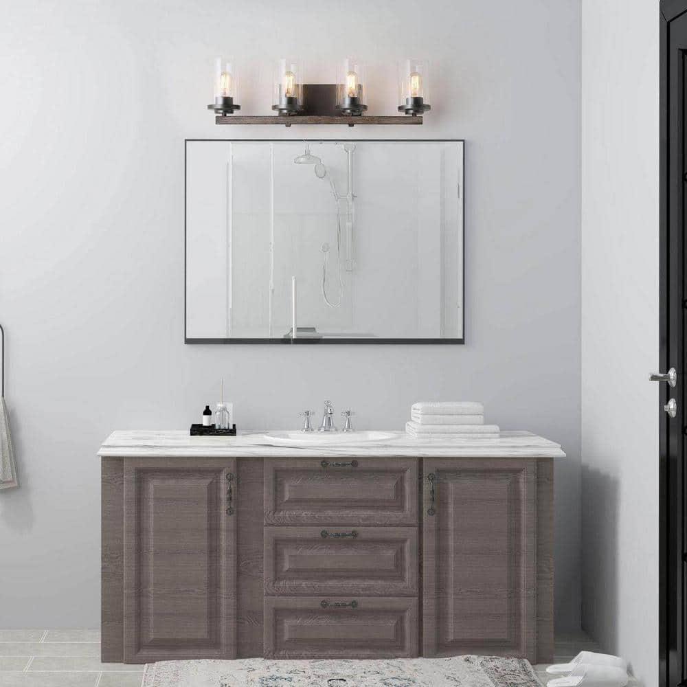 LNC Rustic Industrial Faux Wood 4-Light Black Finish Wall Fixture for Bathroom Glass Shades 4 Count