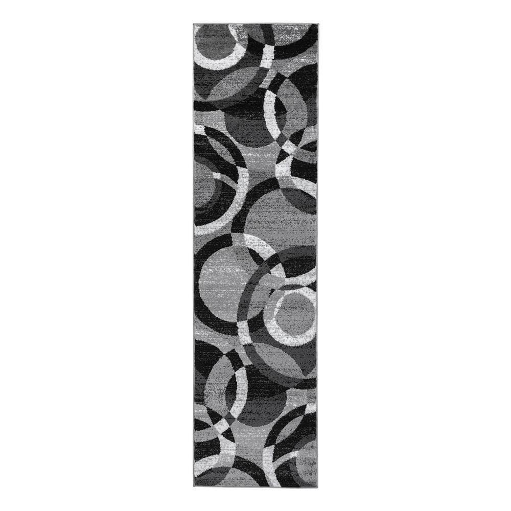 World Rug Gallery Geometric Circles Area Rug - Gray 2'7"x8'
