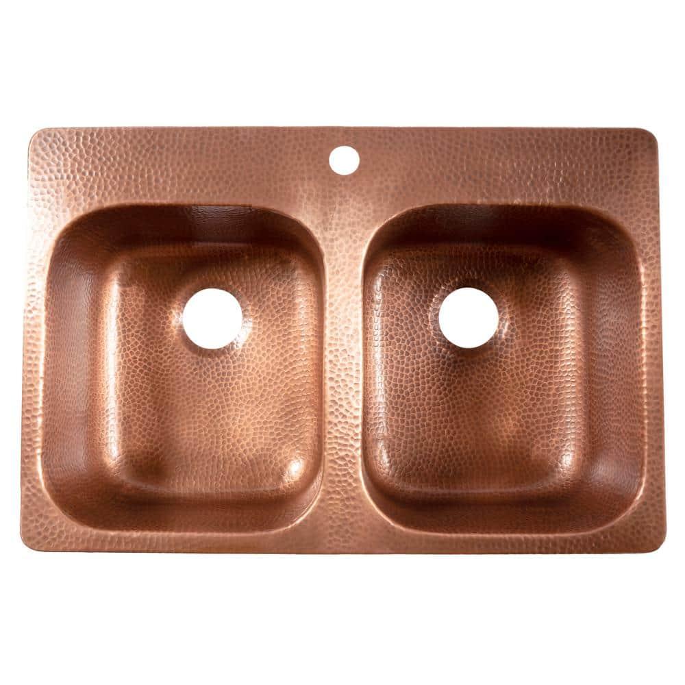 Santi Copper 33" Double Bowl Drop-In Kitchen Sink