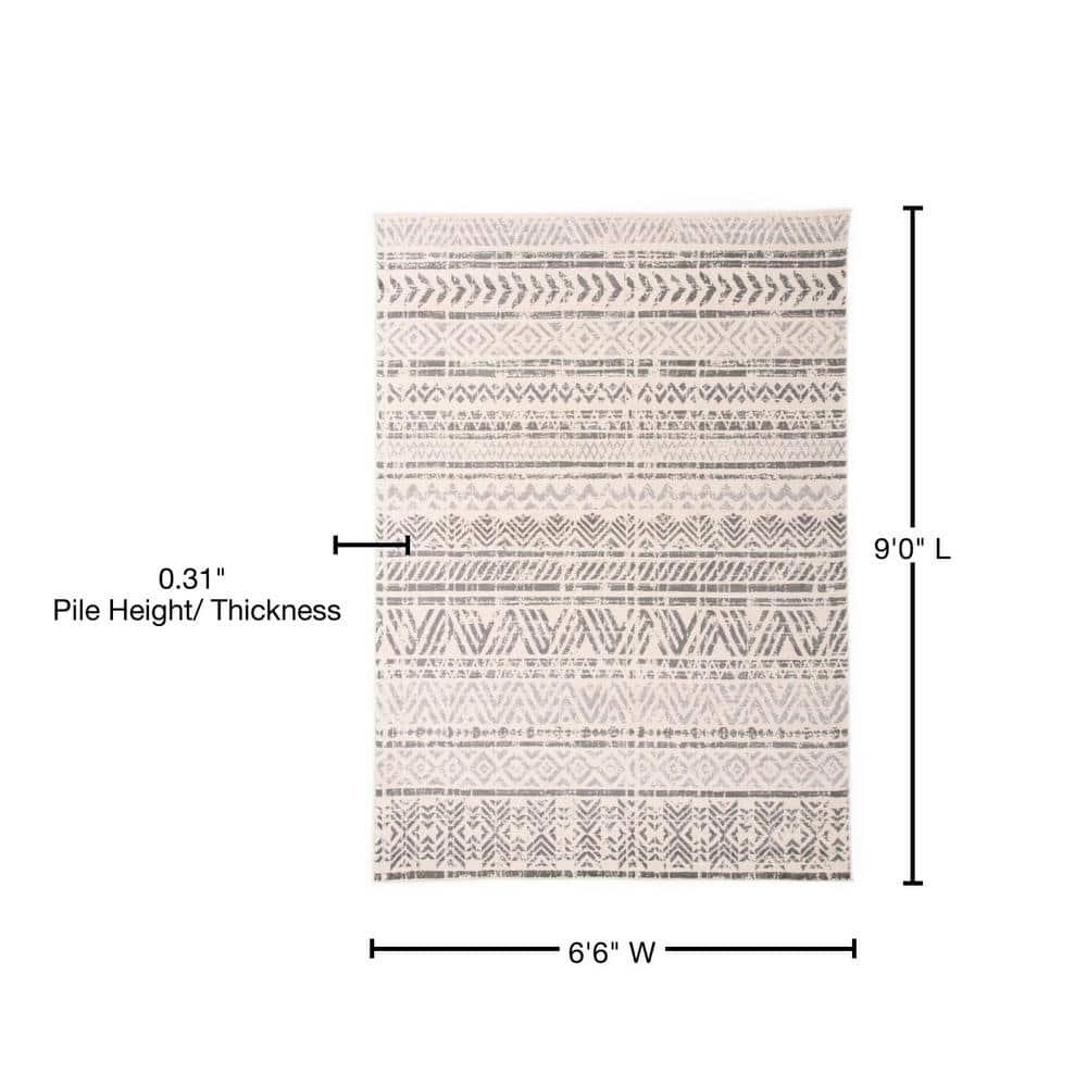 World Rug Gallery Geometric Distressed Bohemian Gray 6'6" x 9' Area Rug