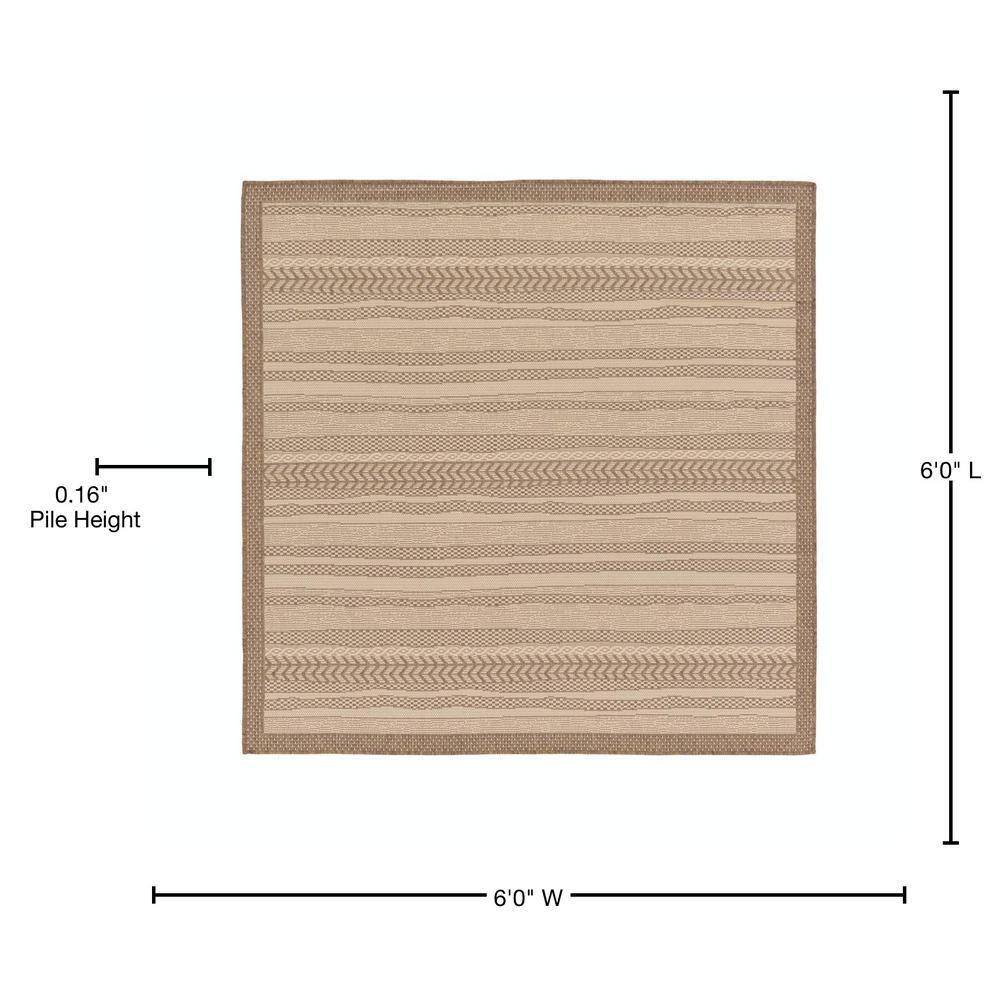 Unique Loom Outdoor Border Collection Area Rug - Lines (6' 1" Square Beige/Brown)