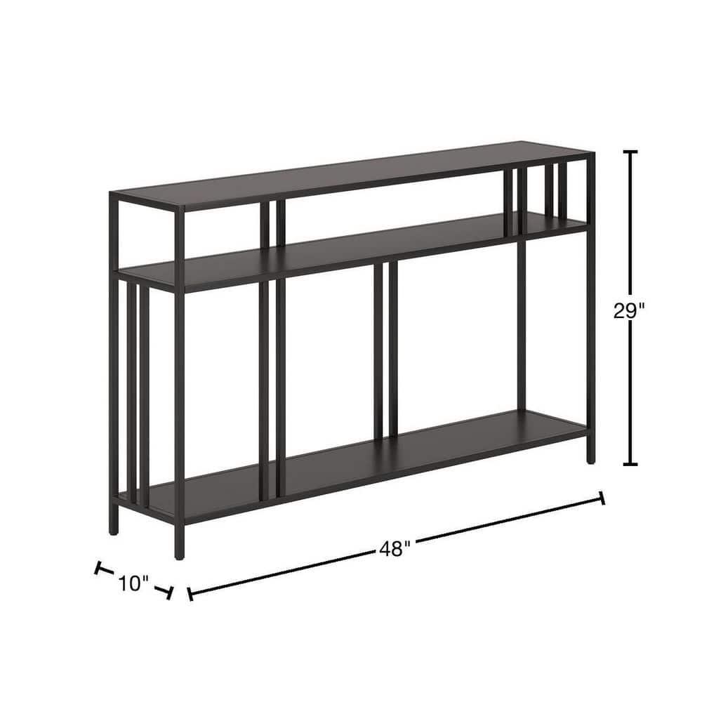 Evelyn&Zoe Cortland 48" Wide Rectangular Console Table with Metal Shelves, Blackened Bronze