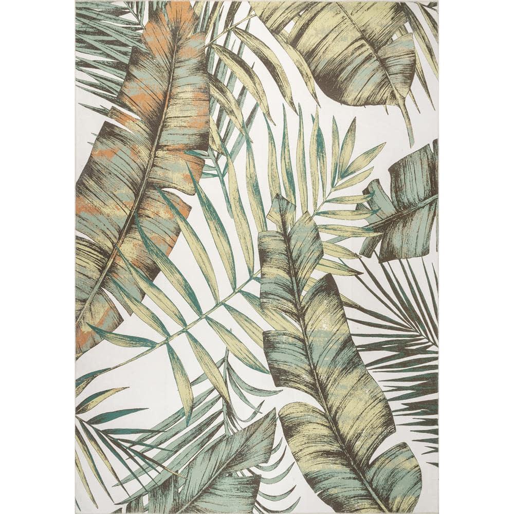Nuloom Elen Pet Friendly Machine Washable Natural Leaves Area Rug, 4' x 6', Sage Green