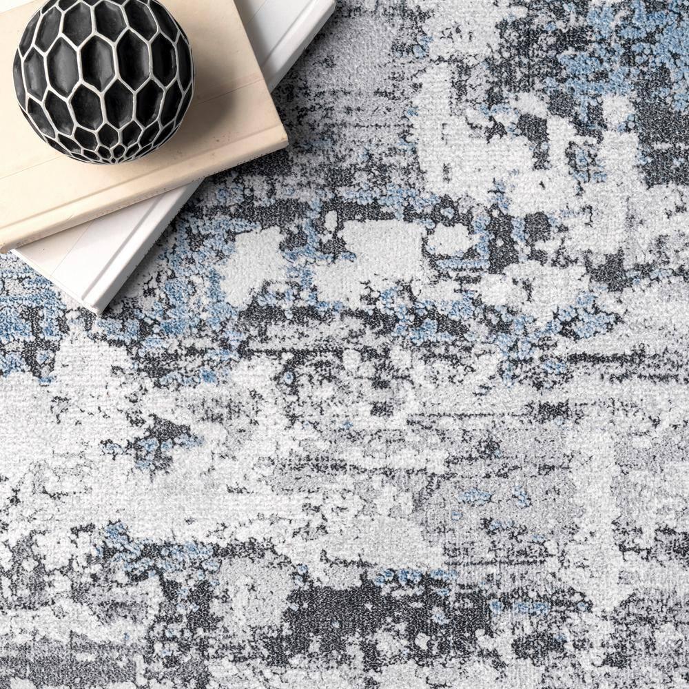 Nuloom Dali Abstract 2x8 Machine Washable Runner Indoor Area Rug for Living Room Bedroom Dining Room Entryway Hallway Kitchen, Blue Grey/Ivory