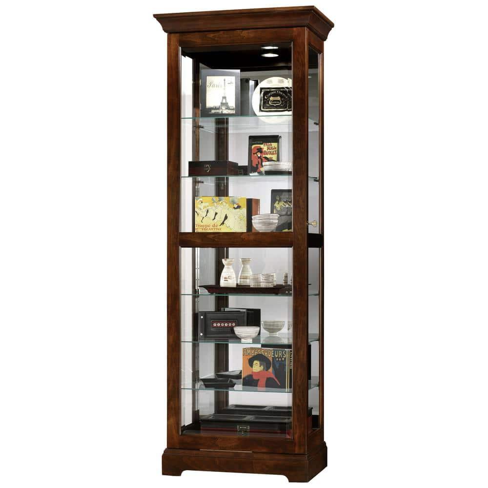 Cherry Bordeaux Lighted Traditional Curio Cabinet with Glass Shelves