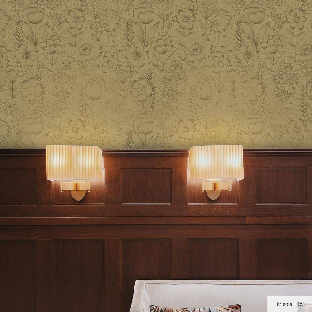 Tempaper & Co. Homestead Floral Removable Peel and Stick Wallpaper, Metallic Marigold, 28 sq. ft.: Vinyl, Self-Adhesive, Washable