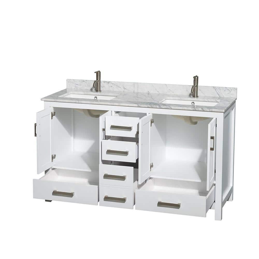 Wyndham Collection Sheffield 60" Freestanding Double Bathroom Vanity with Marble Top