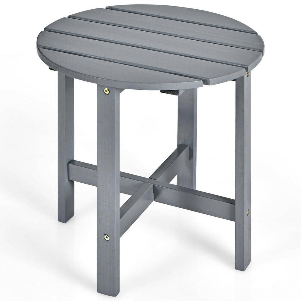 Tangkula 18" Outdoor Round Side Table Wooden Coffee Table Suitable for Garden Patio Balcony Gray