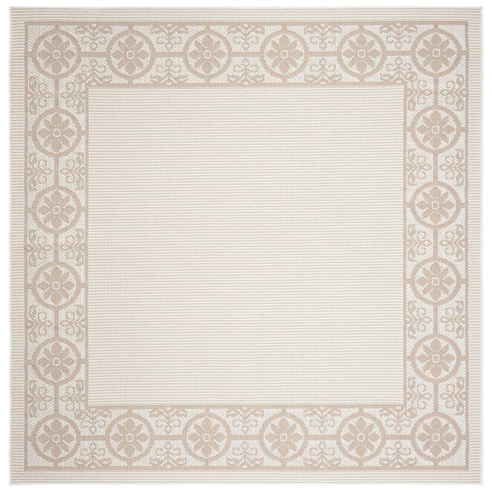 SAFAVIEH Bermuda Patton Floral Machine Washable Indoor/Outdoor Area Rug, Ivory/Beige, 6'7" x 6'7" Square