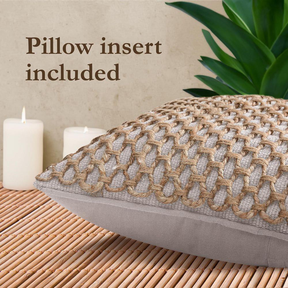 Coastal Brown and Gray Jute Accent Pillow with Rope Trim