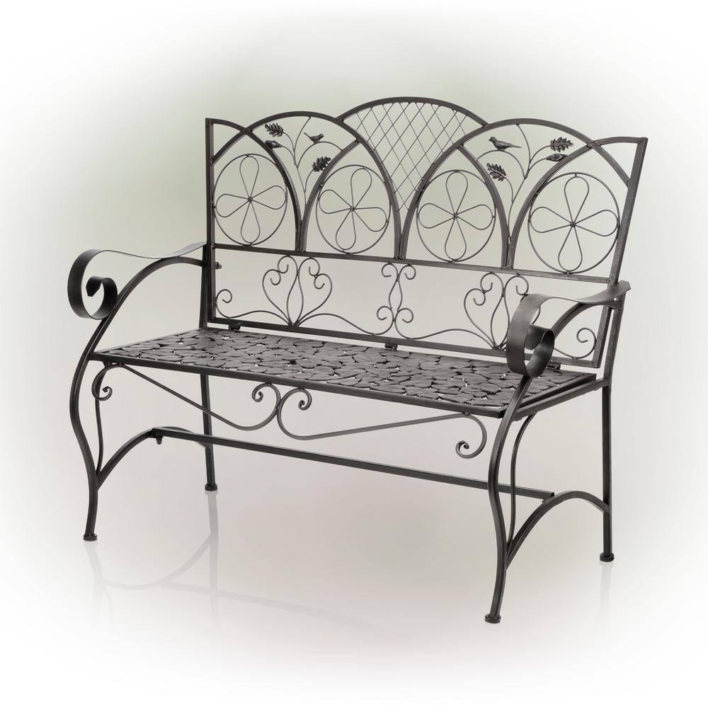 38" x 45" Iron Birds and Leaves Outdoor Garden Bench Brown - Alpine Corporation: Weatherproof, Decorative Yard Seating