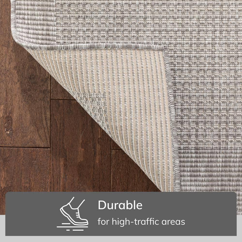 Medusa Clesha Solid Striped Border Indoor Outdoor Gray Ivory Flatweave Rug