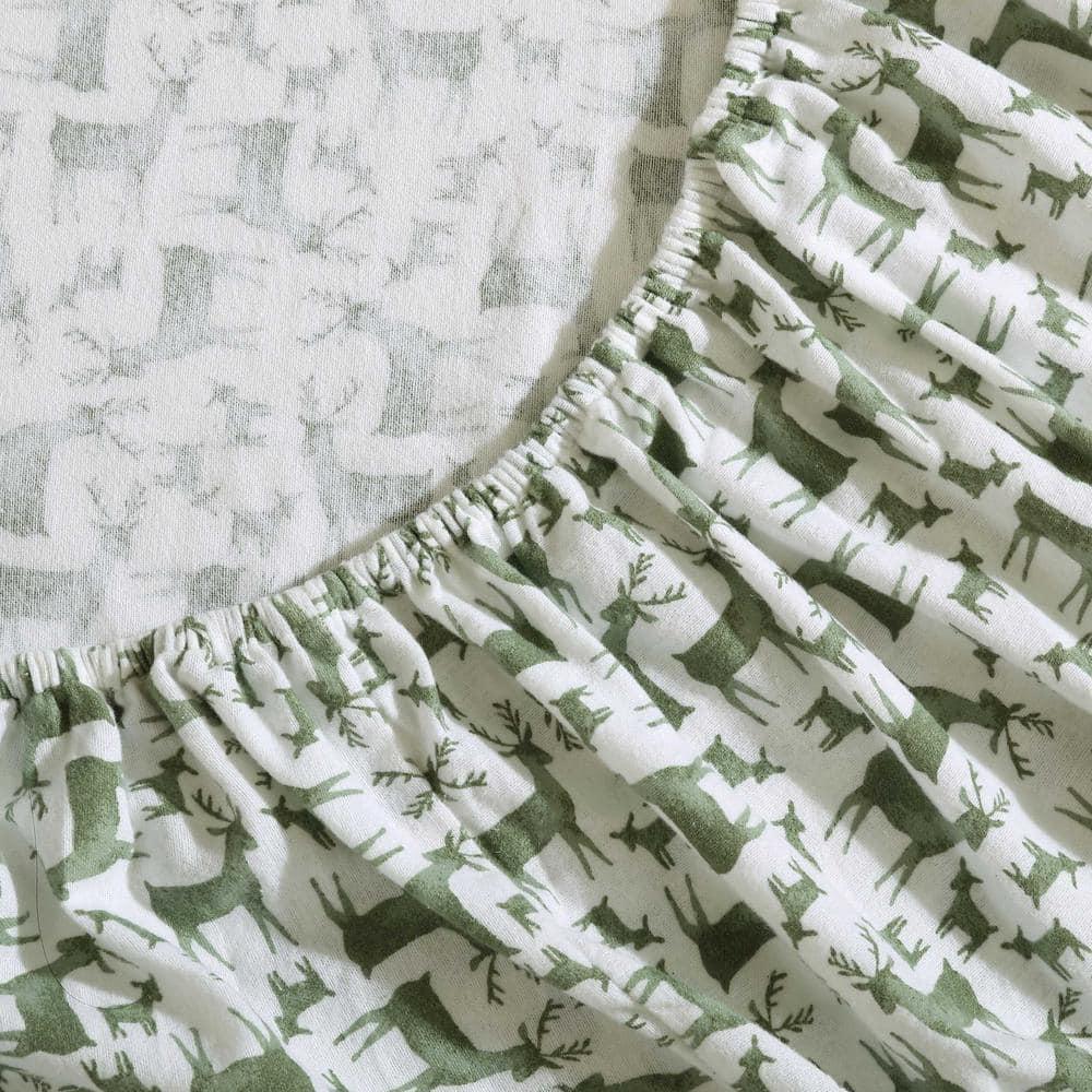 Eddie Bauer Deer Camp Green 100% Cotton Flannel Twin Sheet Set