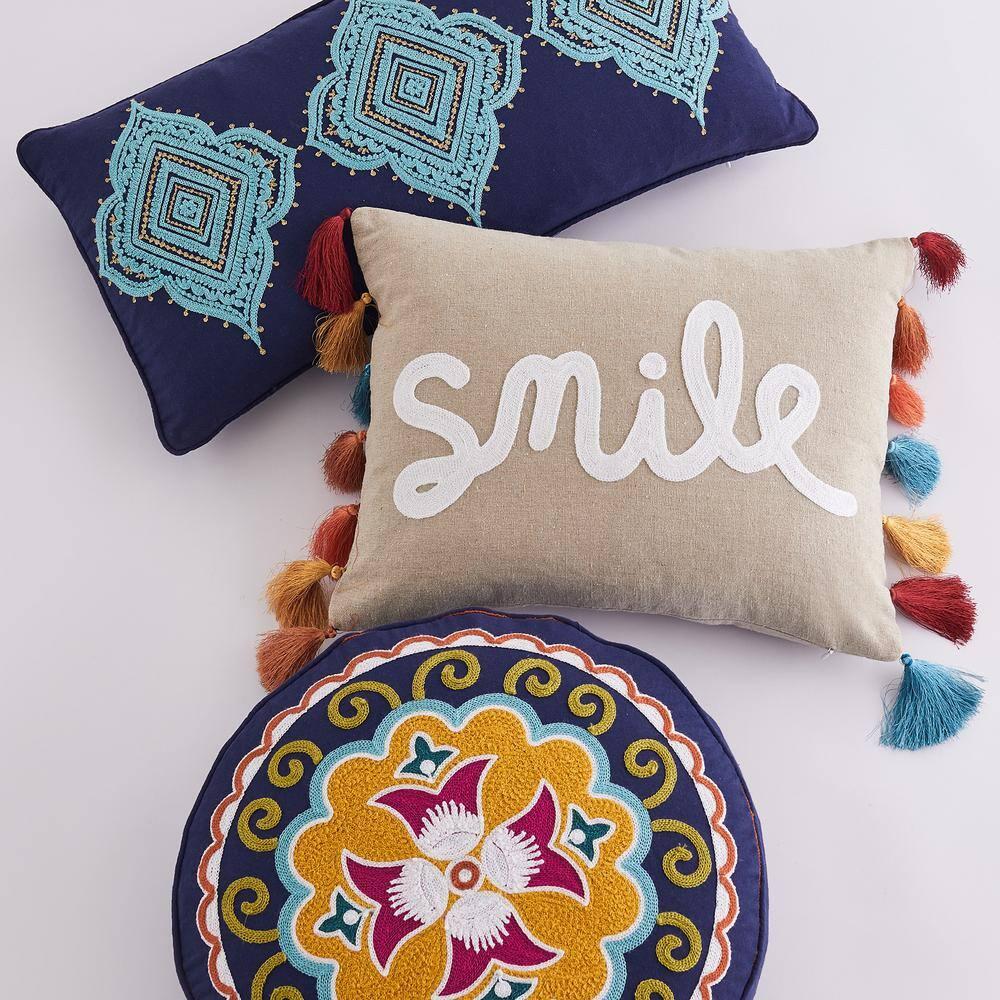 Amelie Embroidered Medallion Decorative Round Pillow - Levtex Home