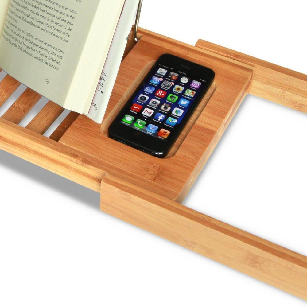 ToiletTree Products Bamboo Bathtub Caddy with Extending Sides and Adjustable Book Holder