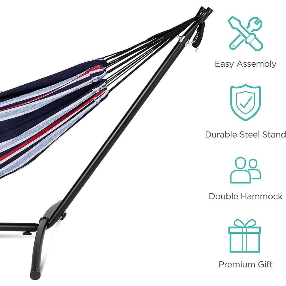 Best Choice Products 2-Person Brazilian-Style Cotton Double Hammock with Stand Set w/ Carrying Bag - Abyss