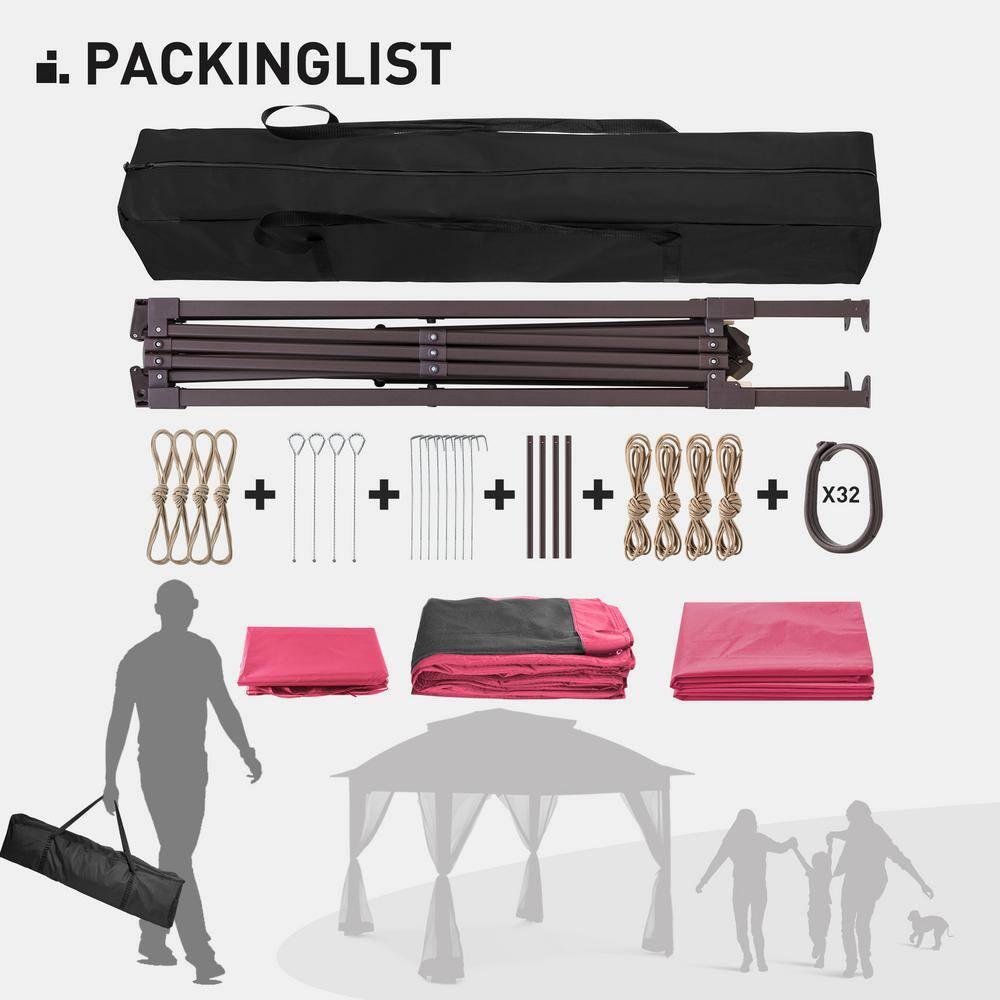 Pink Steel Portable Pop-Up Gazebo with Mosquito Netting 11 ft. x 11 ft. . .