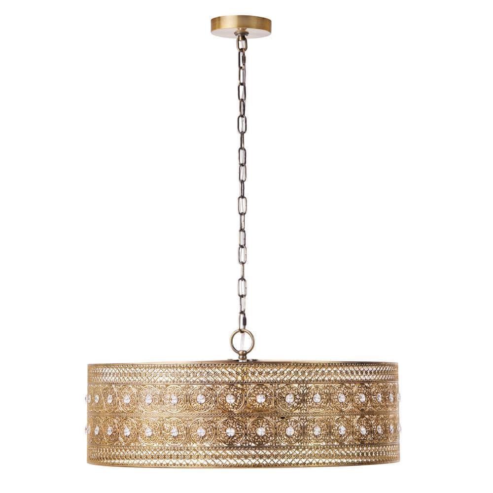 23.5" 3-Light Bryar Chandelier Brass/Crystal - River of Goods: UL Listed, Adjustable Height, Metal & Crystal Drum
