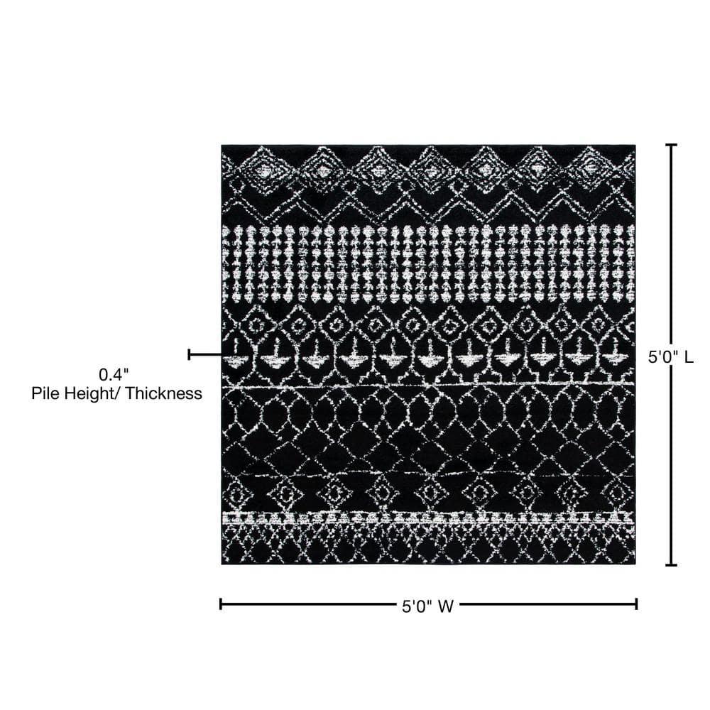Tulum TUL229 Power Loomed Area Rug - Black/Ivory - 5'x5' - Safavieh.