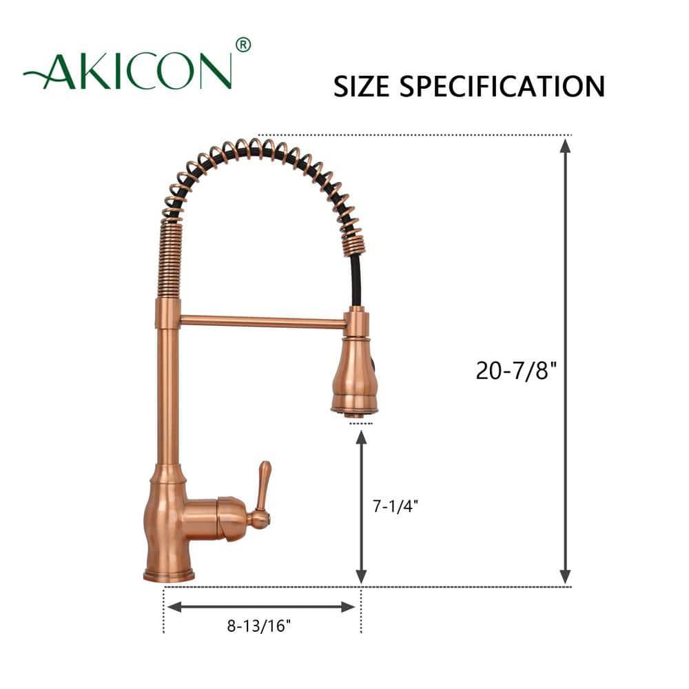 Akicon Pre-Rinse Spring Kitchen Faucet, Single Level with Pull Down Sprayer Copper Copper Finish