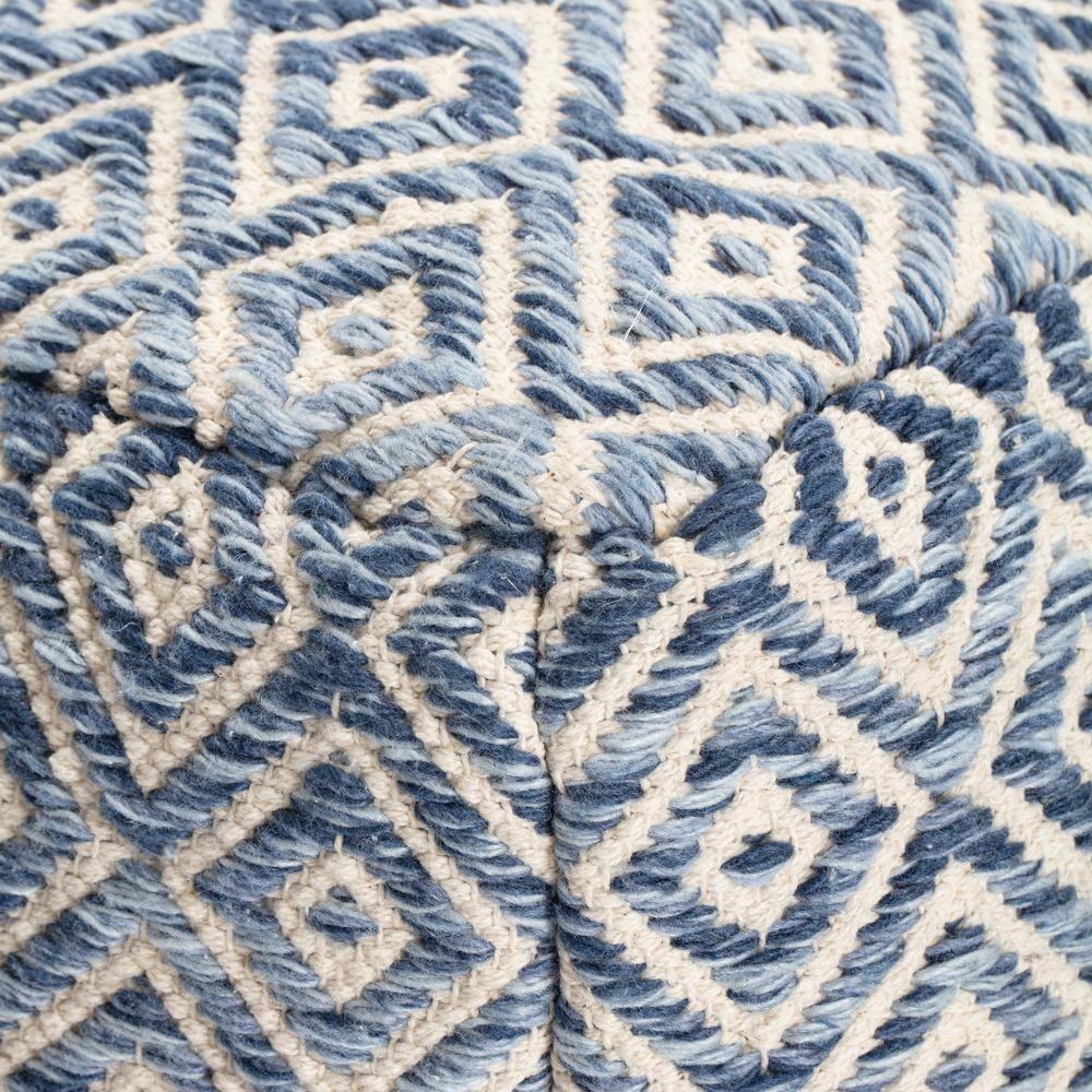 Chero Distressed Diamond 22" Square Pouf Ottoman Blue and Beige